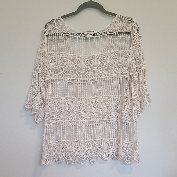 Chic Cream Crochet Blouse. - Picture 2 of 5